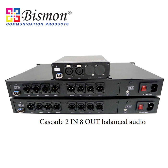 8-CH-2Input-8-Out-Balanced-Audio-to-Fiber-optic-Single-fiber-20KM-SM-FC-Connector